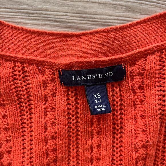LANDS END Wool Cotton Orange Aran Cable Knit Fisherman's Knit Cardigan Size XS - Picture 5 of 6